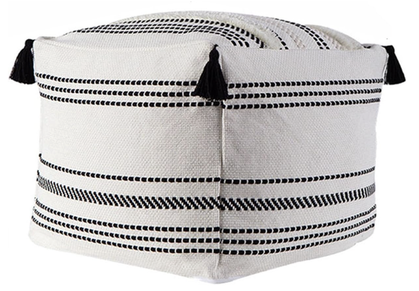 Boho Ottoman Square Footstool Pouf Cover - Unstuffed Tufted Woven Seat with Tassels for Storage and Decor